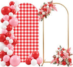 6 Ft Metal Arch Backdrop Stand and Red White Checkered Cover Set in red
