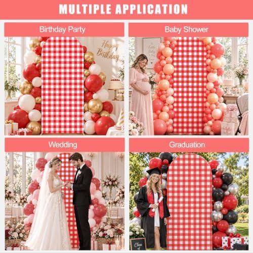 6 Ft Metal Arch Backdrop Stand and Red White Checkered Cover Set in red, alternate view 2