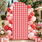 6 Ft Metal Arch Backdrop Stand and Red White Checkered Cover Set in red, alternate view 3