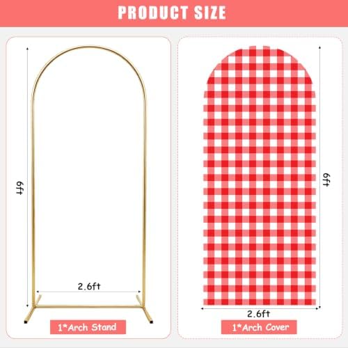 6 Ft Metal Arch Backdrop Stand and Red White Checkered Cover Set in red, alternate view 6