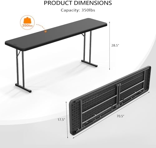 6 FT Narrow Folding Table, Premium Quality HDPE Material and Sturdy Metal Frame, Perfect for Buffet, Seminar, alternate view