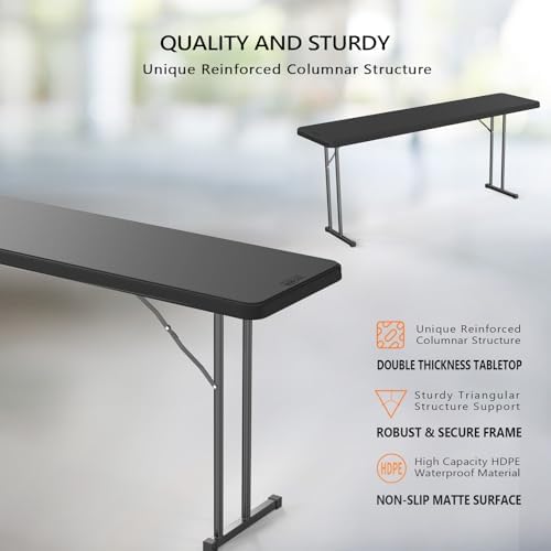6 FT Narrow Folding Table, Premium Quality HDPE Material and Sturdy Metal Frame, Perfect for Buffet, Seminar, alternate view