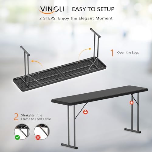 6 FT Narrow Folding Table, Premium Quality HDPE Material and Sturdy Metal Frame, Perfect for Buffet, Seminar, alternate view