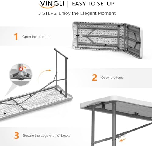 6 FT Narrow Folding Table, Tabletop Folded in Half, Premium Quality HDPE Material and Sturdy Metal Frame, alternate view 5