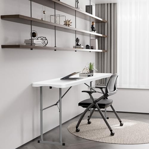 6 FT Narrow Folding Table, Tabletop Folded in Half, Premium Quality HDPE Material and Sturdy Metal Frame, alternate view 6