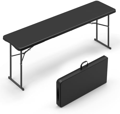 6 FT Narrow Folding Table, Tabletop Folded in Half, Premium Quality HDPE Material and Sturdy Metal Frame