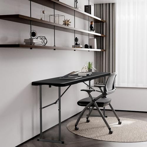 6 FT Narrow Folding Table, Tabletop Folded in Half, Premium Quality HDPE Material and Sturdy Metal Frame, alternate view 2