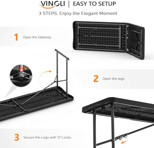 6 FT Narrow Folding Table, Tabletop Folded in Half, Premium Quality HDPE Material and Sturdy Metal Frame, alternate view 4