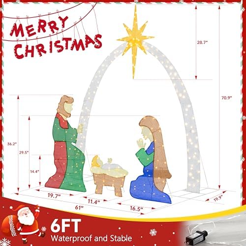 6 FT Nativity Scene Outdoor Christmas Decoration, 4 PC Set, alternate view 2