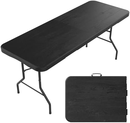 6 Ft Plastic Folding Table, Heavy Duty Portable Table for Indoor & Outdoor, Wood Grain Desktop & 350lbs Weight