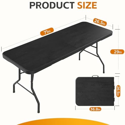 6 Ft Plastic Folding Table, Heavy Duty Portable Table for Indoor & Outdoor, Wood Grain Desktop & 350lbs Weight, alternate