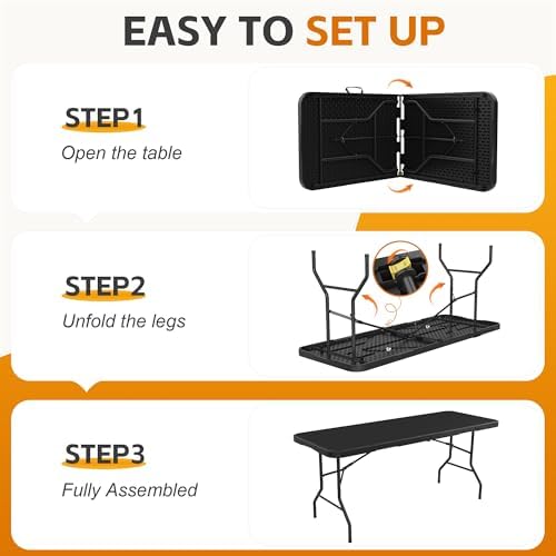 6 Ft Plastic Folding Table, Heavy Duty Portable Table for Indoor & Outdoor, Wood Grain Desktop & 350lbs Weight, alternate