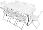 6 FT Plastic Folding Table Set with 8 White Folding Chairs for Picnic, Event, Training, Outdoor Activities, at