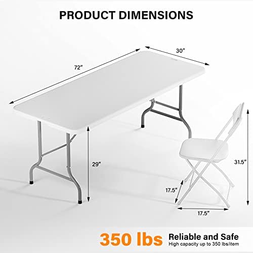 6 FT Plastic Folding Table Set with 8 White Folding Chairs for Picnic, Event, Training, Outdoor Activities, at, alternate