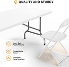 6 FT Plastic Folding Table Set with 8 White Folding Chairs for Picnic, Event, Training, Outdoor Activities, at, alternate