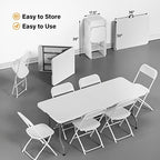 6 FT Plastic Folding Table Set with 8 White Folding Chairs for Picnic, Event, Training, Outdoor Activities, at, alternate
