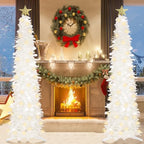 6 FT Pop Up Christmas Tree with 100 LED Timer Lights & Remote, White Christmas Tinsel Tree, Collapsible, alternate view 3