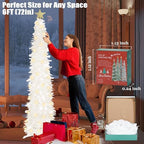 6 FT Pop Up Christmas Tree with 100 LED Timer Lights & Remote, White Christmas Tinsel Tree, Collapsible, alternate view 5