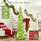 6 FT Pop Up Tinsel Christmas Tree with 100 LED Timer Lights & Remote in Colorful Lime Green, alternate view 4