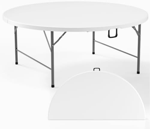 6 FT Round Folding Table | White | Portable Plastic Table