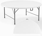 6 FT Round Folding Table | White | Portable Plastic Table