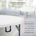 6 FT Round Folding Table | White | Portable Plastic Table, alternate view 3