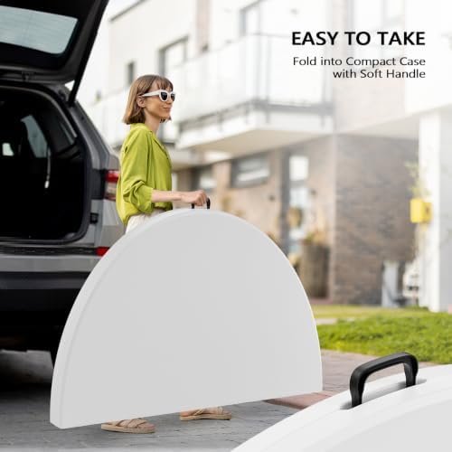 6 FT Round Folding Table | White | Portable Plastic Table, alternate view 4