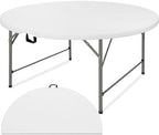 6 FT Round Folding Tables with Carrying Handle 72 inch Heavy Duty Portable Plastic Commercial Table Steel Legs