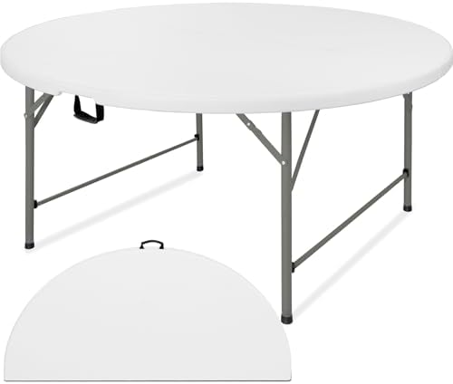 6 FT Round Folding Tables with Carrying Handle 72 inch Heavy Duty Portable Plastic Commercial Table Steel Legs