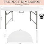 6 FT Round Folding Tables with Carrying Handle 72 inch Heavy Duty Portable Plastic Commercial Table Steel Legs, alternate
