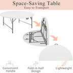 6 FT Round Folding Tables with Carrying Handle 72 inch Heavy Duty Portable Plastic Commercial Table Steel Legs, alternate