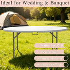 6 FT Round Folding Tables with Carrying Handle 72 inch Heavy Duty Portable Plastic Commercial Table Steel Legs, alternate