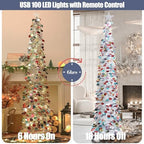 6 FT Tinsel Pop Up Christmas Tree, with Remote 100 LED Timer Lights in Colorful Silver, alternate view 2
