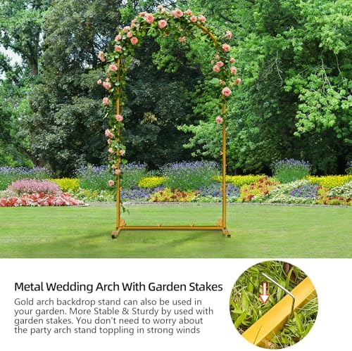 6 FT Wedding Arch Frame Backdrop Stand for Party, Balloon Arch Stand, Wedding Arches for Ceremony, Metal Gold, alternate view