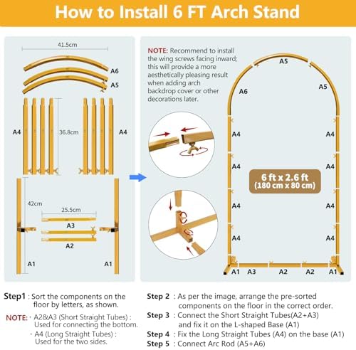 6 FT Wedding Arch Frame Backdrop Stand for Party, Balloon Arch Stand, Wedding Arches for Ceremony, Metal Gold, alternate view