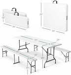 6 Ft White Plastic Folding Table Set with 2 Benches - Heavy-Duty Picnic Table & Bench Set, Space-Saving, alternate view 3