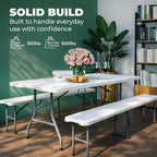6 Ft White Plastic Folding Table Set with 2 Benches - Heavy-Duty Picnic Table & Bench Set, Space-Saving, alternate view 7
