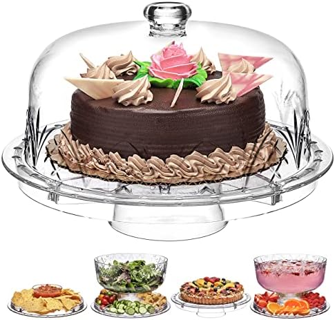 6 in 1 Cake Stand and Serving Plate Platter with Dome Cover, Multi-Purpose Use, Shatterproof and Reusable