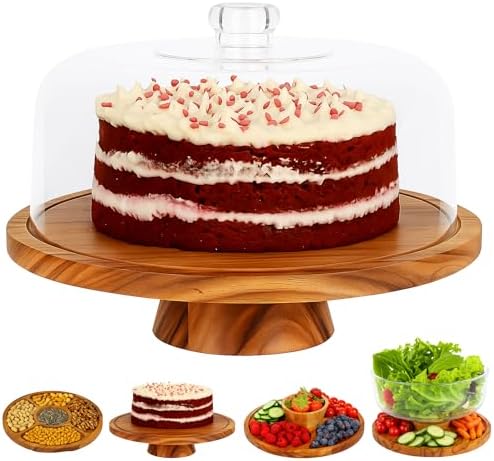 6 in 1 Large Acacia Wood Cake Stand with Lid in x