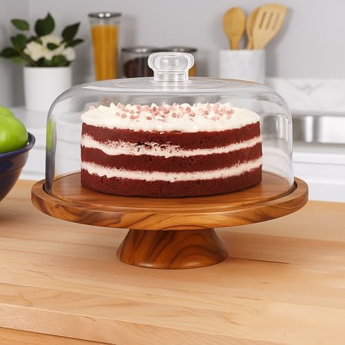 6 in 1 Large Acacia Wood Cake Stand with Lid in x, alternate view 2