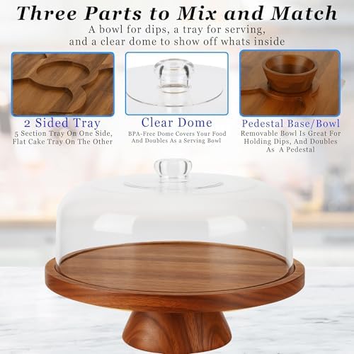 6 in 1 Large Acacia Wood Cake Stand with Lid in x, alternate view 5