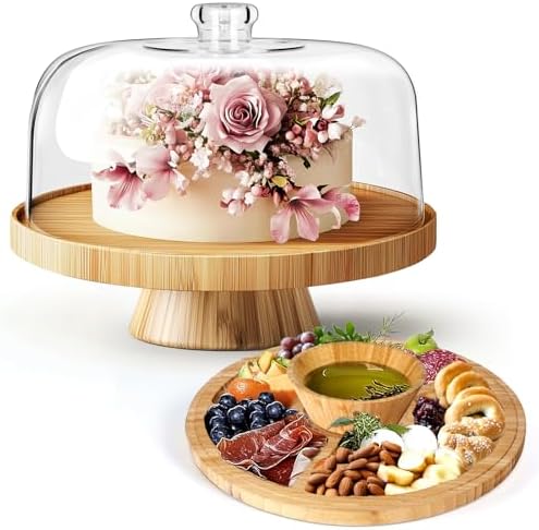 6 IN 1 Wooden Cake Stand with Lid in transparent