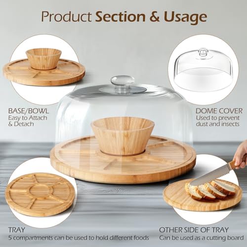 6 IN 1 Wooden Cake Stand with Lid in transparent, alternate view 4