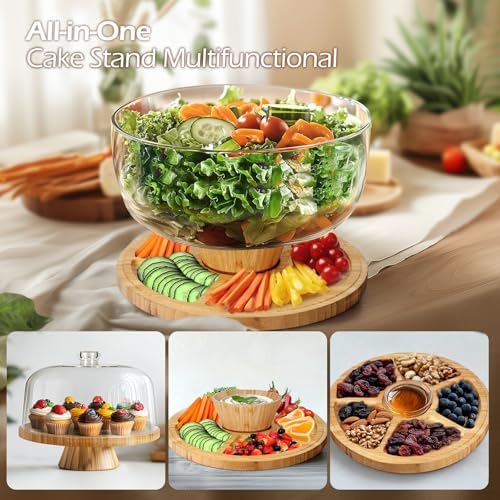 6 IN 1 Wooden Cake Stand with Lid in transparent, alternate view 5