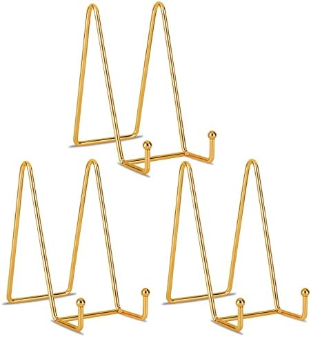 6 inch 3 Pack Gold Metal Display Stands Plate Stands Plate Holder Display Stands for Picture, Decorative Plate