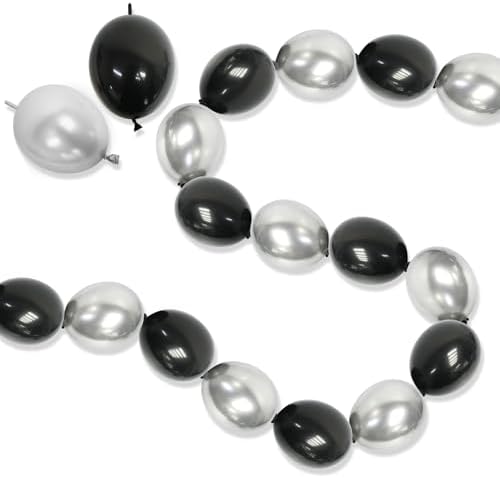 6 Inch Black and Silver Linking Balloons, 120Pcs Quick Link Balloons Garland & Arch Kit for DIY Balloon Wall