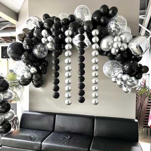 6 Inch Black and Silver Linking Balloons, 120Pcs Quick Link Balloons Garland & Arch Kit for DIY Balloon Wall, alternate view
