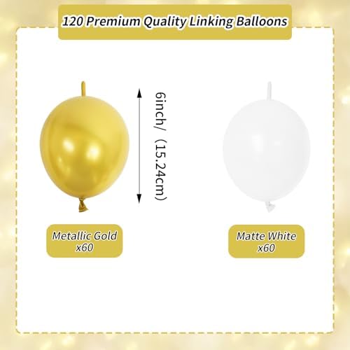 6 Inch Gold and White Linking Balloons, 120Pcs Quick Link Balloons Garland & Arch Kit for DIY Balloon Wall, alternate view 2