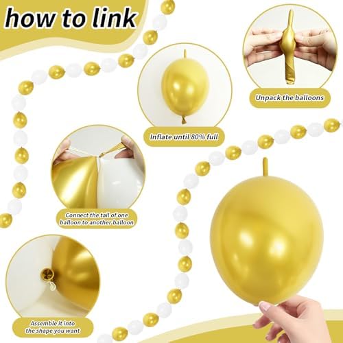 6 Inch Gold and White Linking Balloons, 120Pcs Quick Link Balloons Garland & Arch Kit for DIY Balloon Wall, alternate view 3