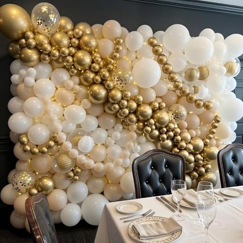6 Inch Gold and White Linking Balloons, 120Pcs Quick Link Balloons Garland & Arch Kit for DIY Balloon Wall, alternate view 6